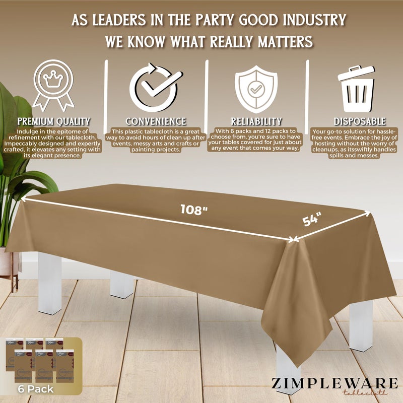ZIMPLEWARE Premium Gold Plastic Table Cloth Disposable (6 Pk) Plastic Tablecloths for Rectangle Tables (54in x 108in) Party Table Cloths Disposable for 6ft to 8ft Rectangle Tables - Image 3